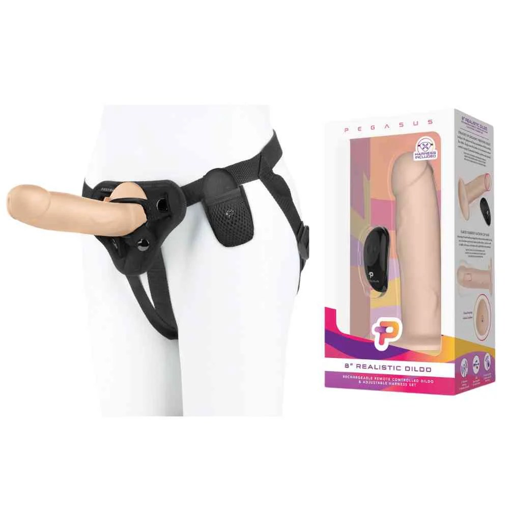 Vibro-Dildo 8%27%27 Harness Set mit Fernbedienung