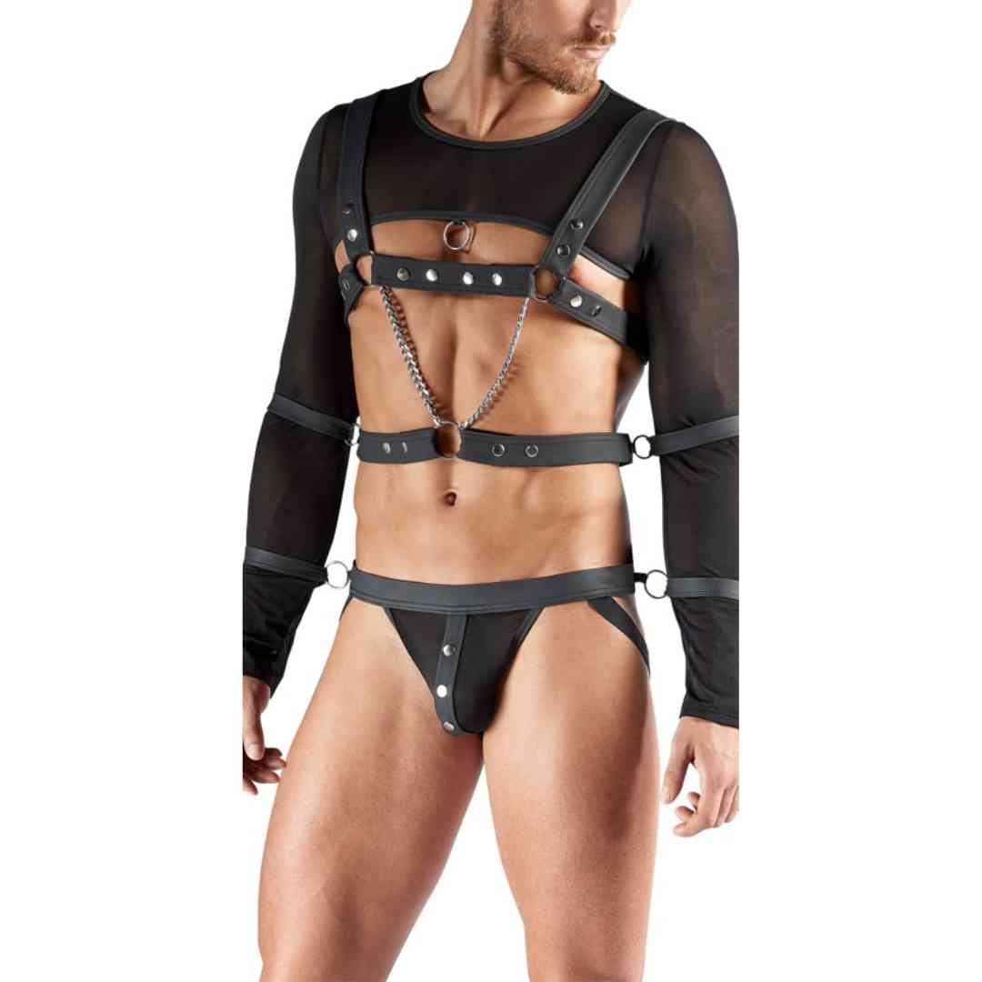 Set aus Crop-Top, Brust-Harness & Jock