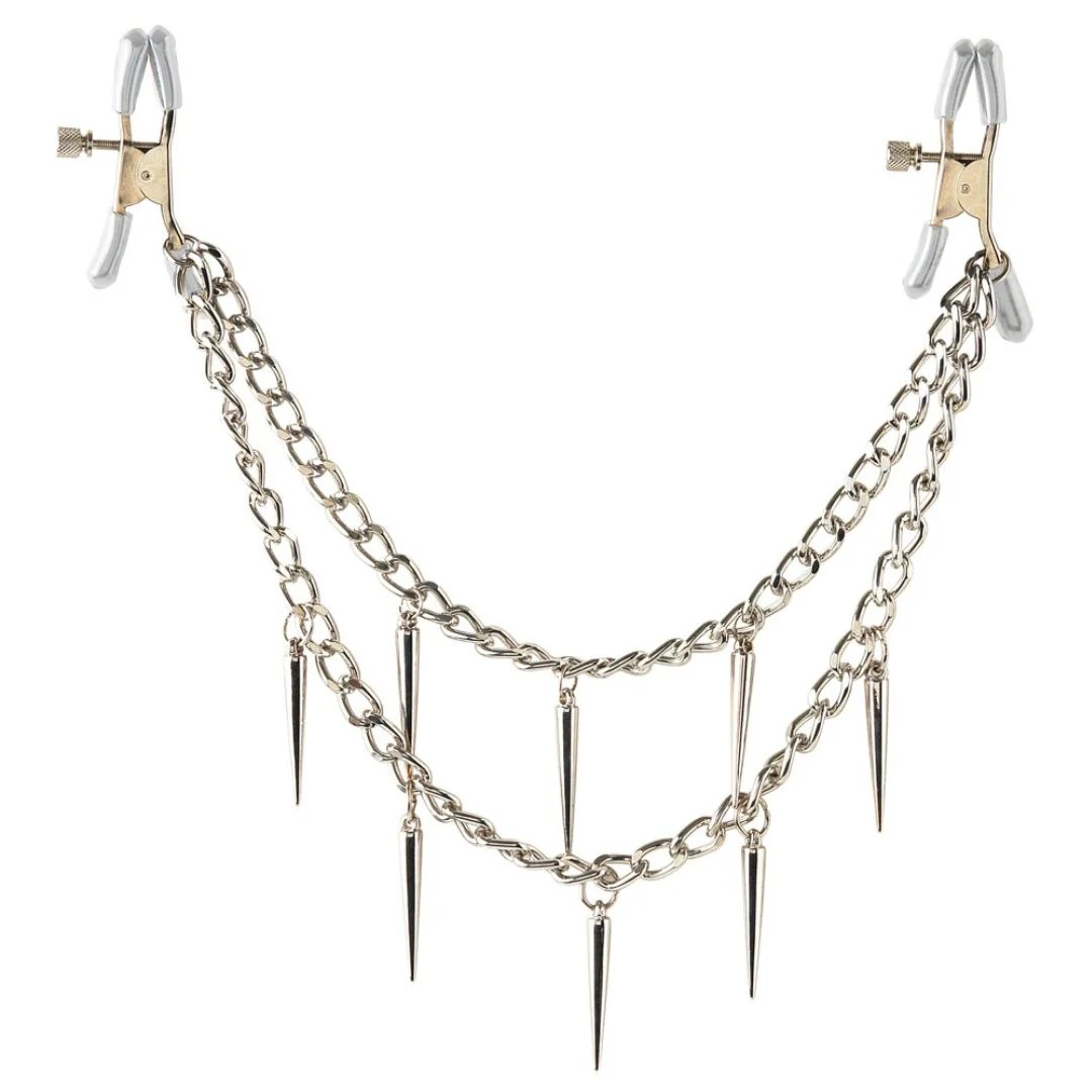 Nippelklammern „Rock Hard Nipple Clamps“ mit Spike-Metallkette