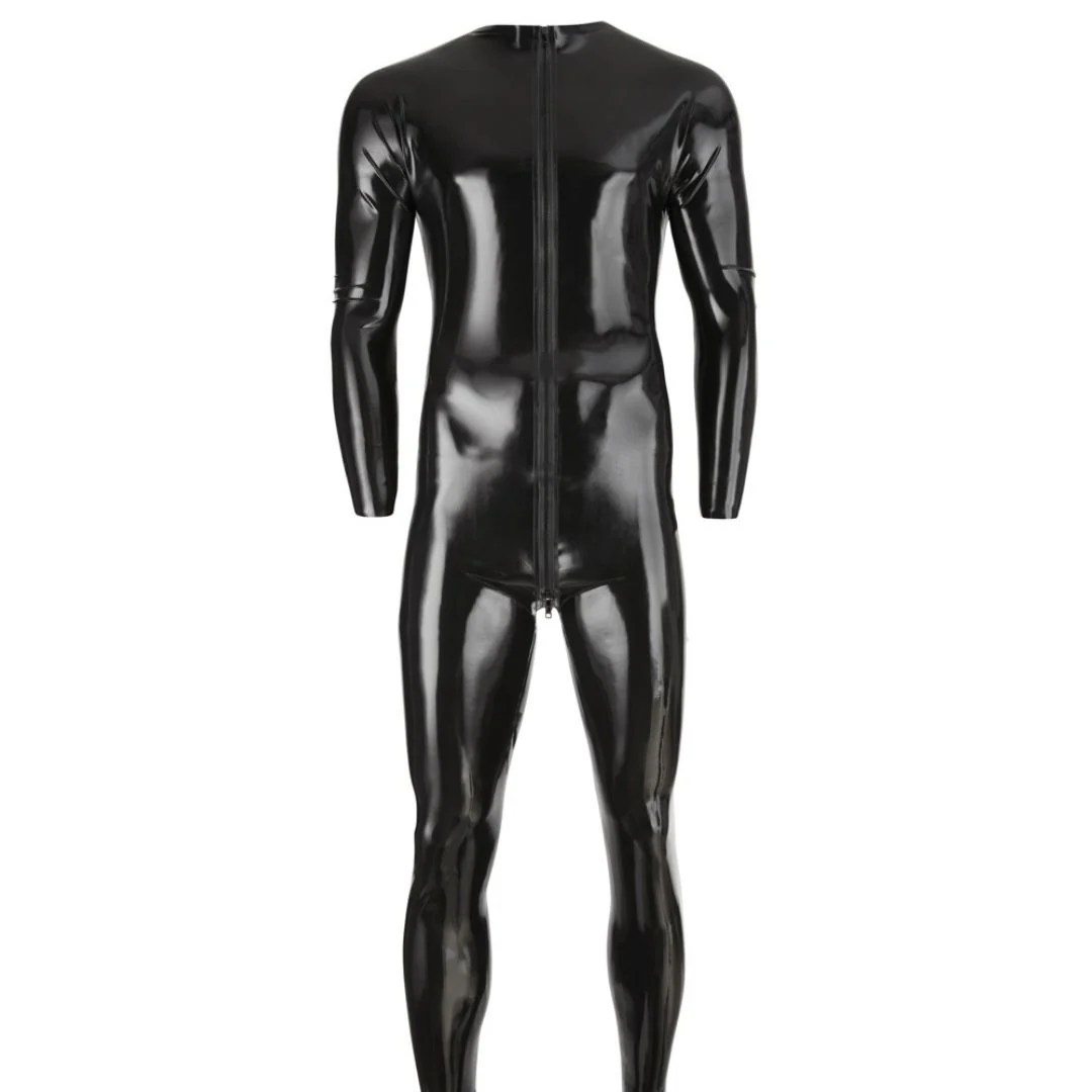 Langarm Overall aus Latex mit Front-Reißverschluss