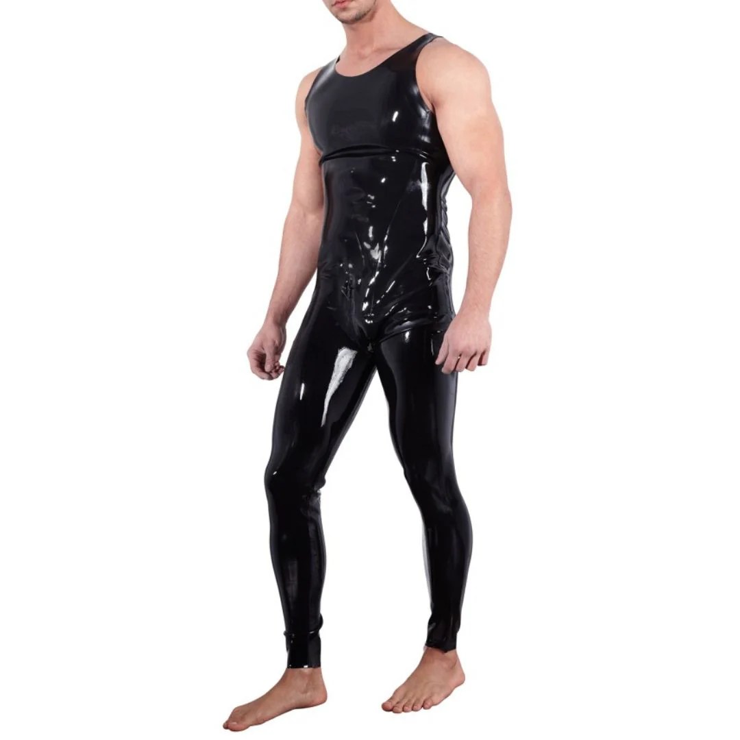 Ärmelloser Overall aus Latex mit Reißverschluss im Schritt