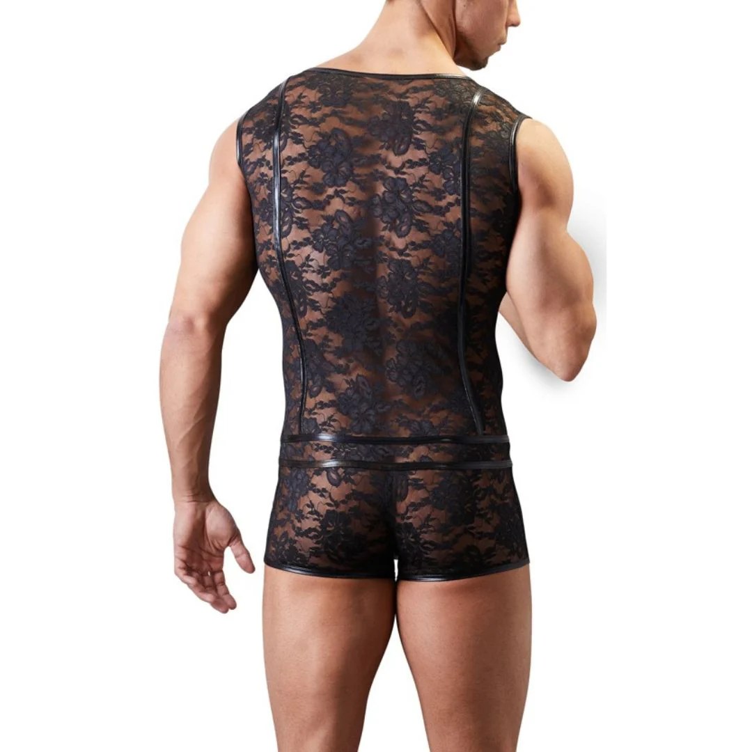 Ärmelloser Body aus Spitze mit Wetlook-Streifen und Reißverschluss
