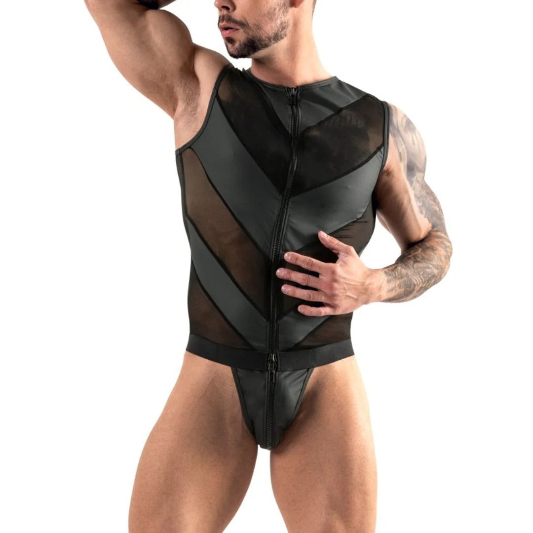 Kurzer Overall aus elastischem Powernet mit Mattlook-Einsätzen