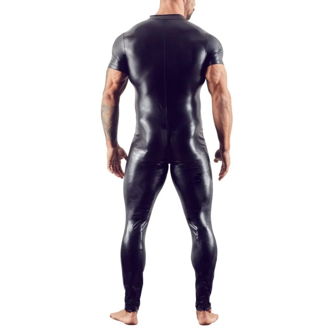 Overall im Wetlook mit Reißverschluss und langem Bein