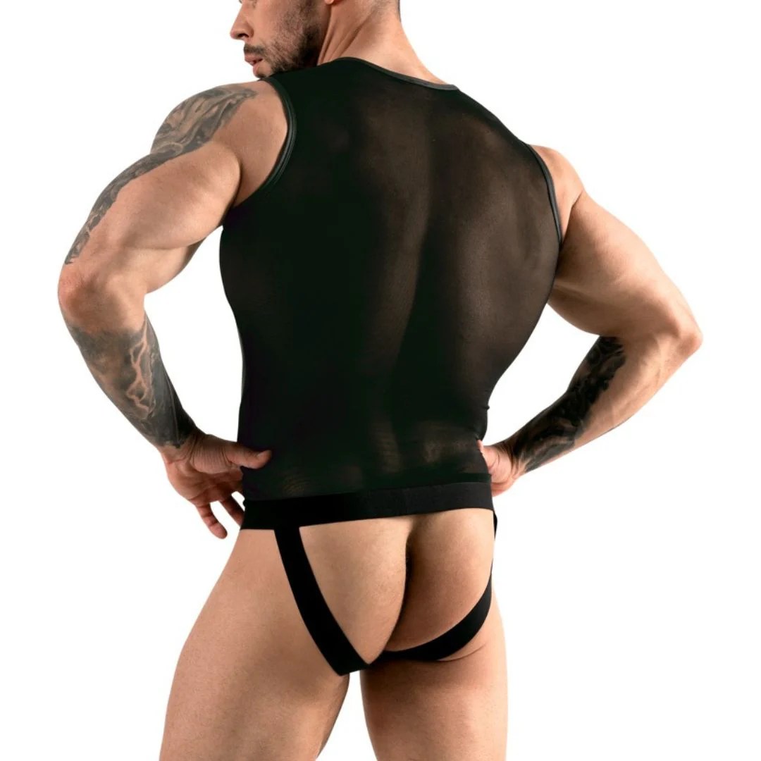 Kurzer Overall aus elastischem Powernet mit Mattlook-Einsätzen