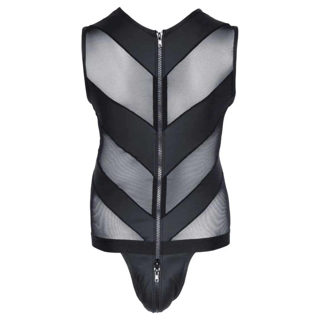 Kurzer Overall aus elastischem Powernet mit Mattlook-Einsätzen
