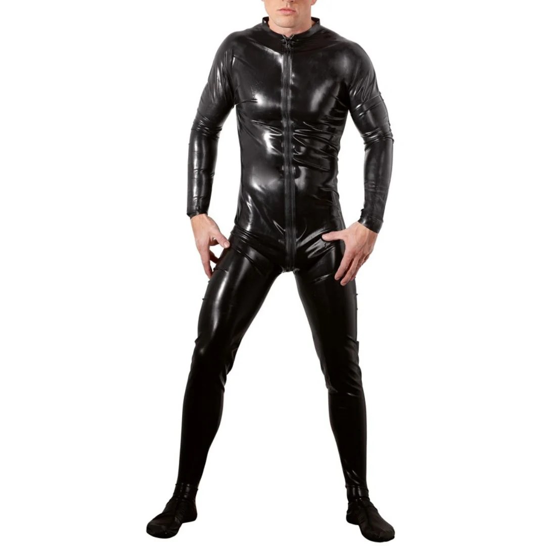 Langarm Overall aus Latex mit Front-Reißverschluss