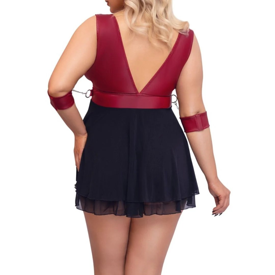 Babydoll im Mix aus Mattlook und Powernet mit Armfesseln, XL - SALE