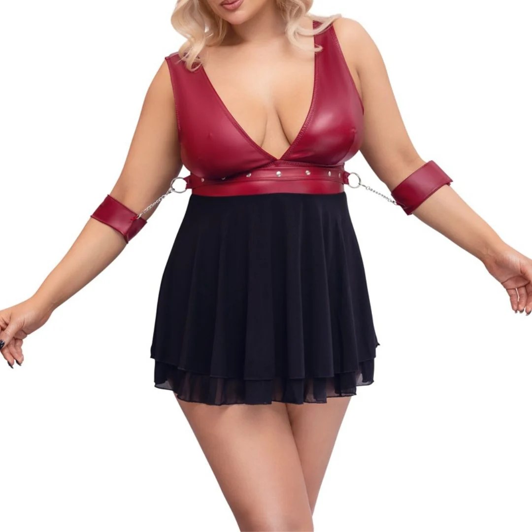 Babydoll im Mix aus Mattlook und Powernet mit Armfesseln