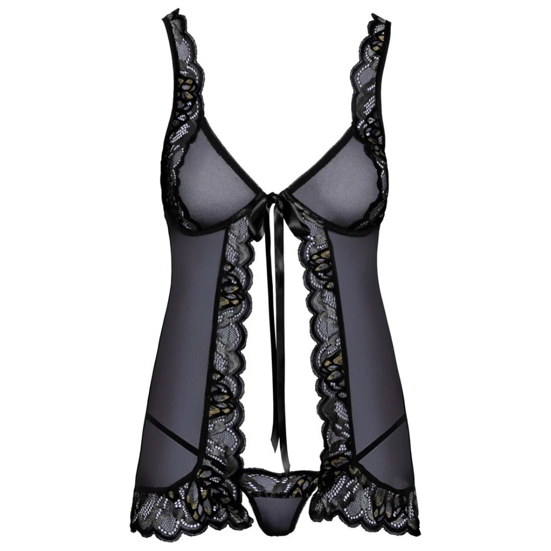 Kurzes Babydoll mit Effektspitze plus String