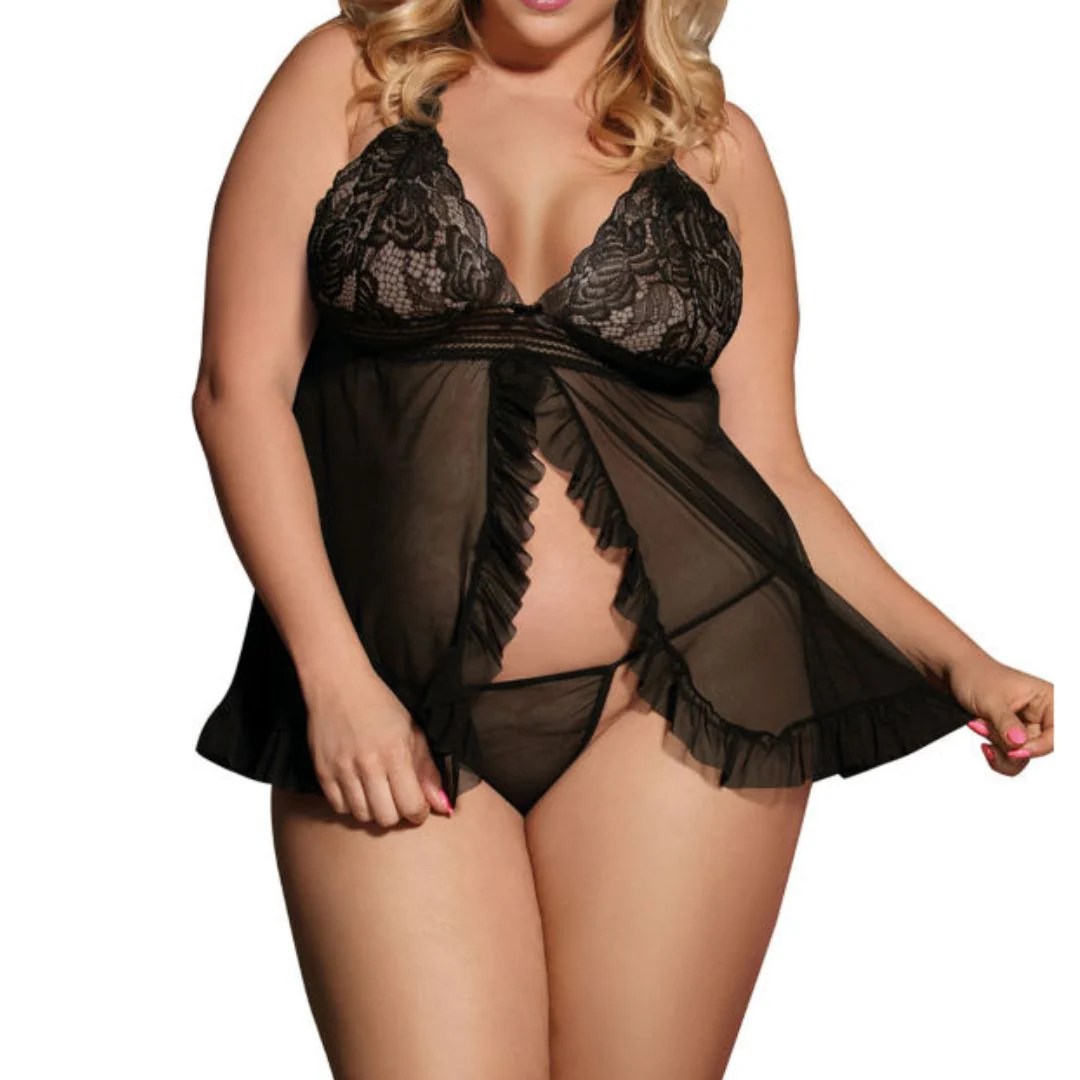Babydoll mit Volants plus Tanga