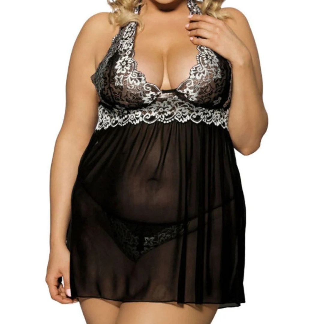 Babydoll mit weißen Spitzen-Cups plus Tanga