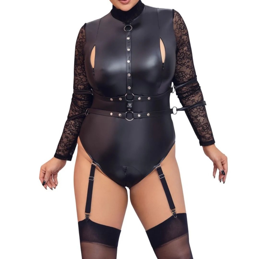 Body im Mattlook mit Spitzenärmeln und 4 Armfesseln