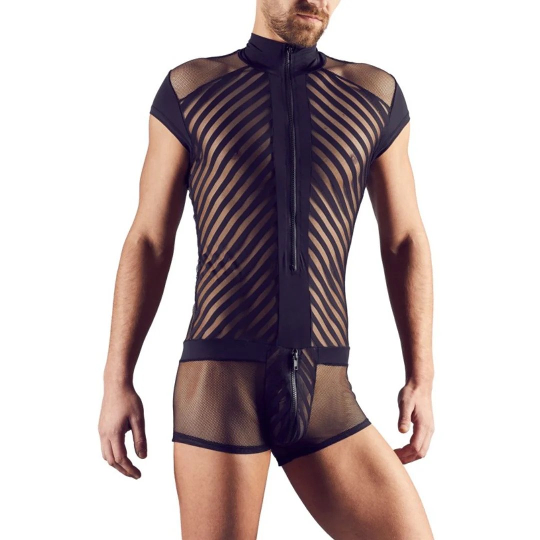 Transparenter Body mit Streifen und Reißverschluss