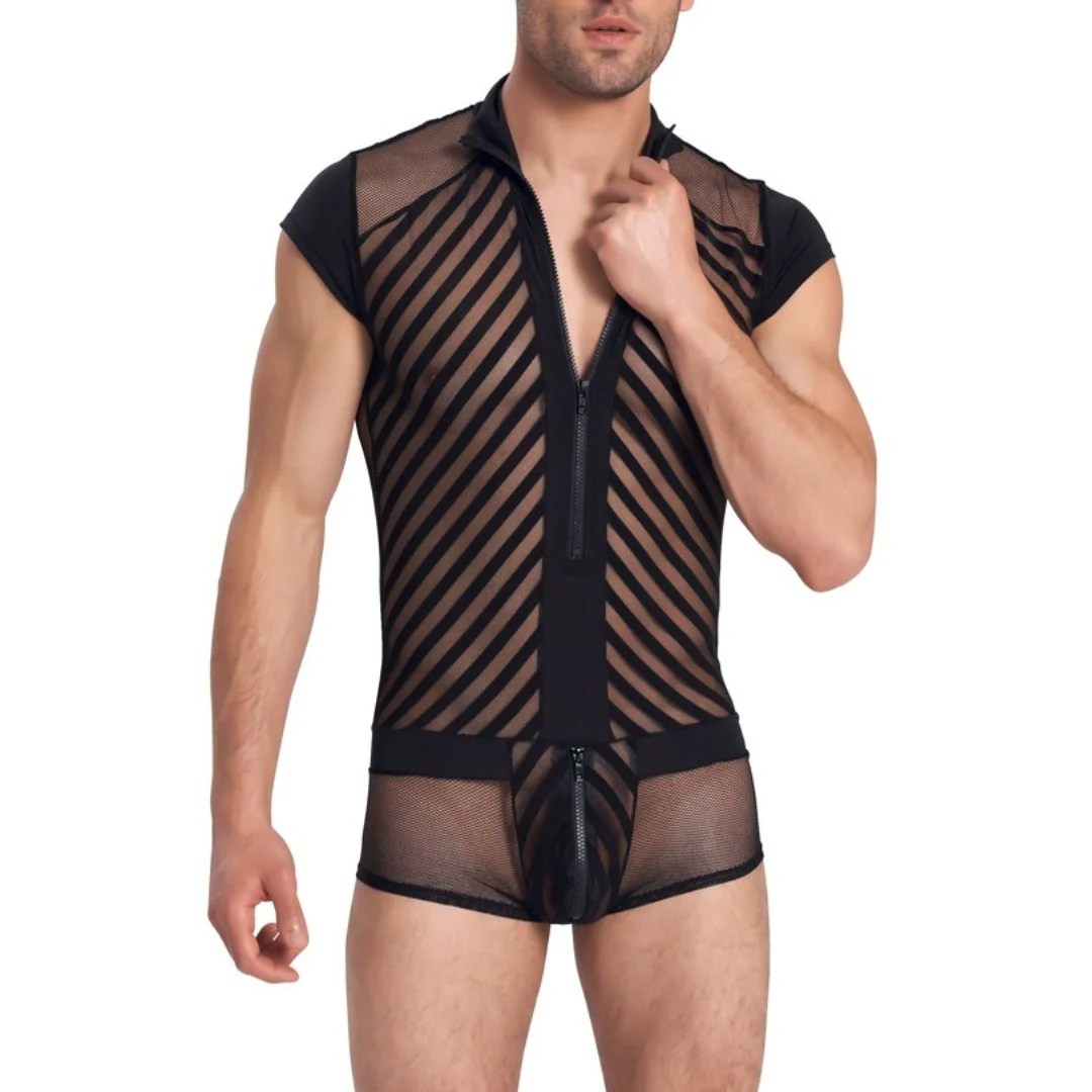 Transparenter Body mit Streifen und Reißverschluss