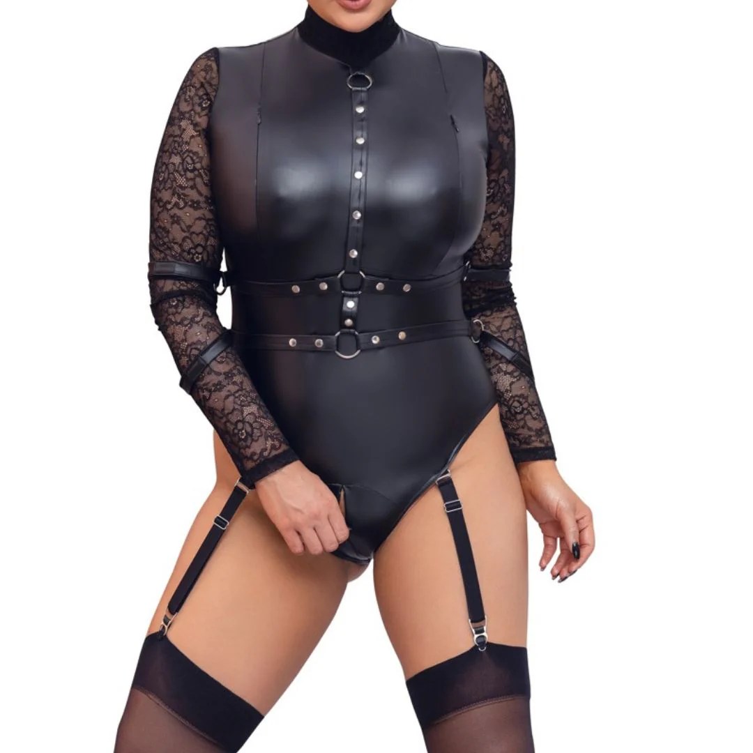 Body im Mattlook mit Spitzenärmeln und 4 Armfesseln