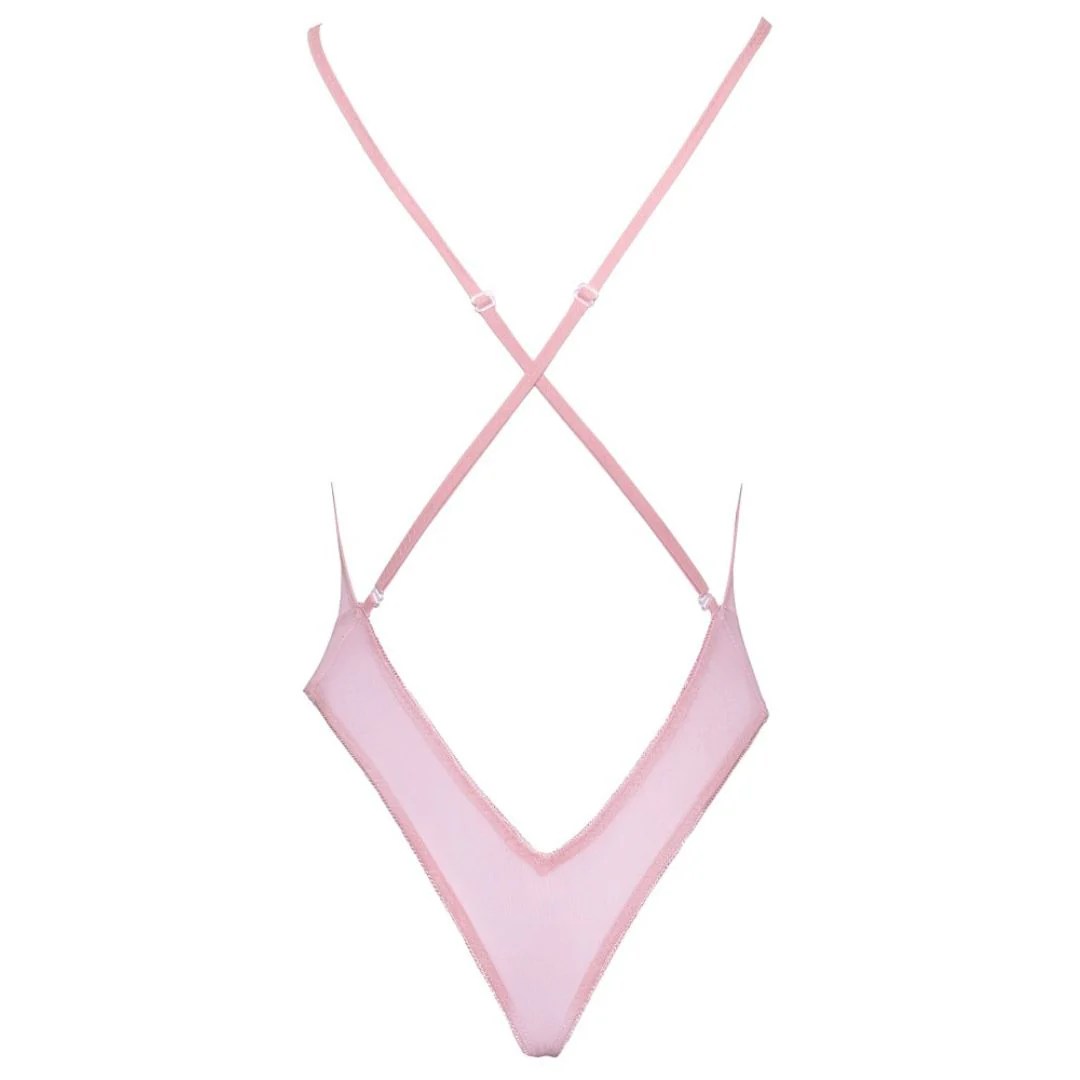 Stringbody mit V-Ausschnitt und floraler Stickerei