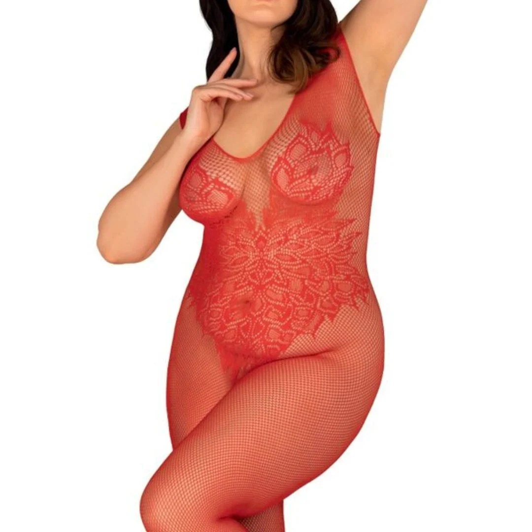 Bodysuit Ouvert aus Netz mit Blumenmuster