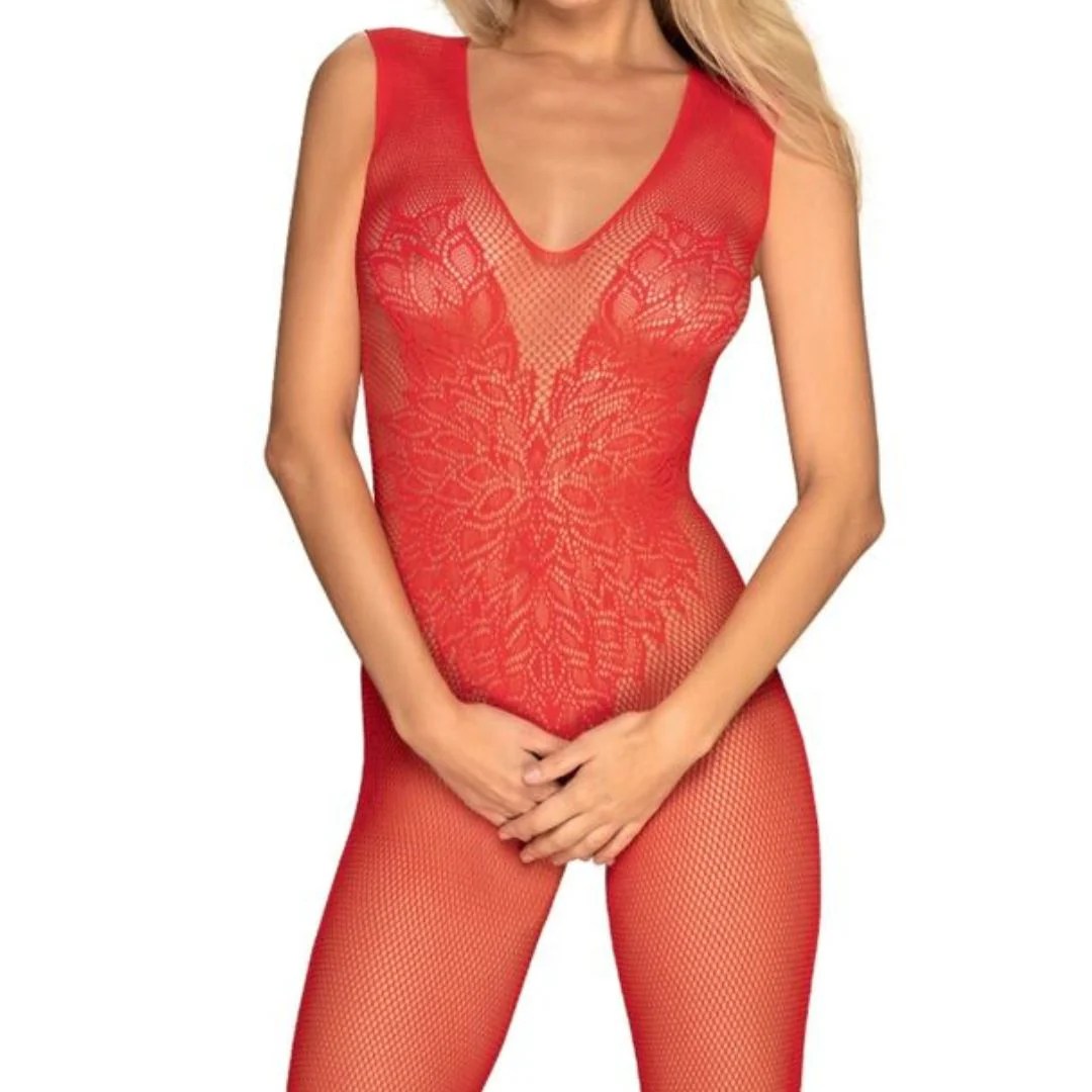 Bodysuit Ouvert aus Netz mit Blumenmuster