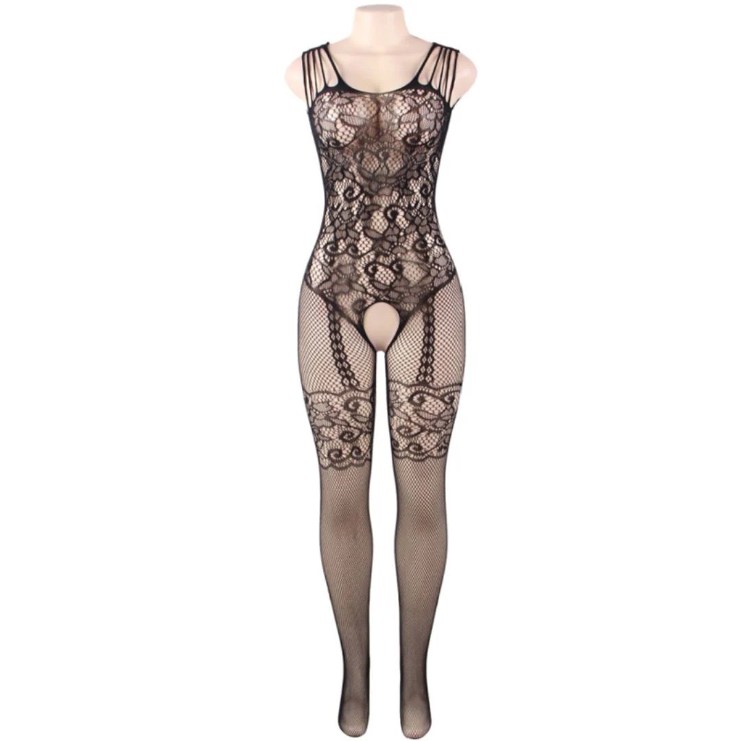 Bodystocking Ouvert aus floraler Spitze und Netz