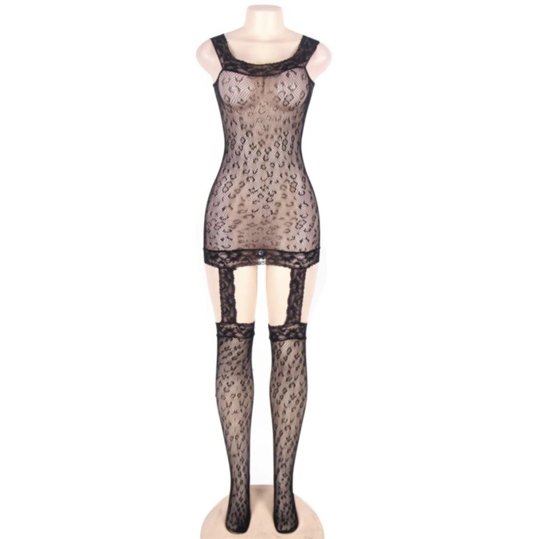 Netz-Bodystocking mit Leopardenmuster