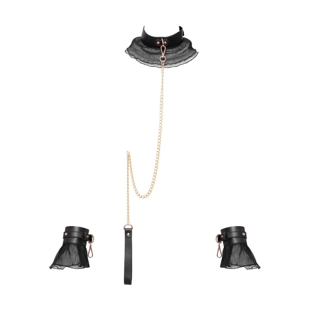 Bondage-Set aus Halsfessel mit Leine plus Handfesseln