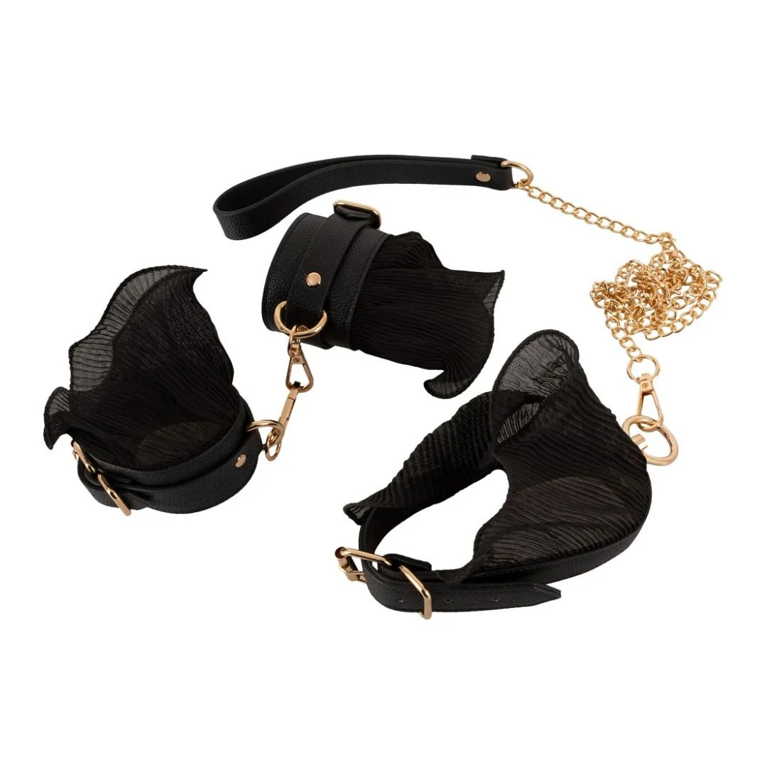 Bondage-Set aus Halsfessel mit Leine plus Handfesseln