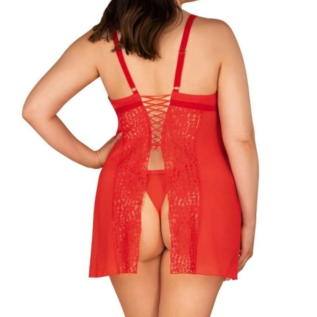 Babydoll mit Spitze und Rückenschnürung plus String