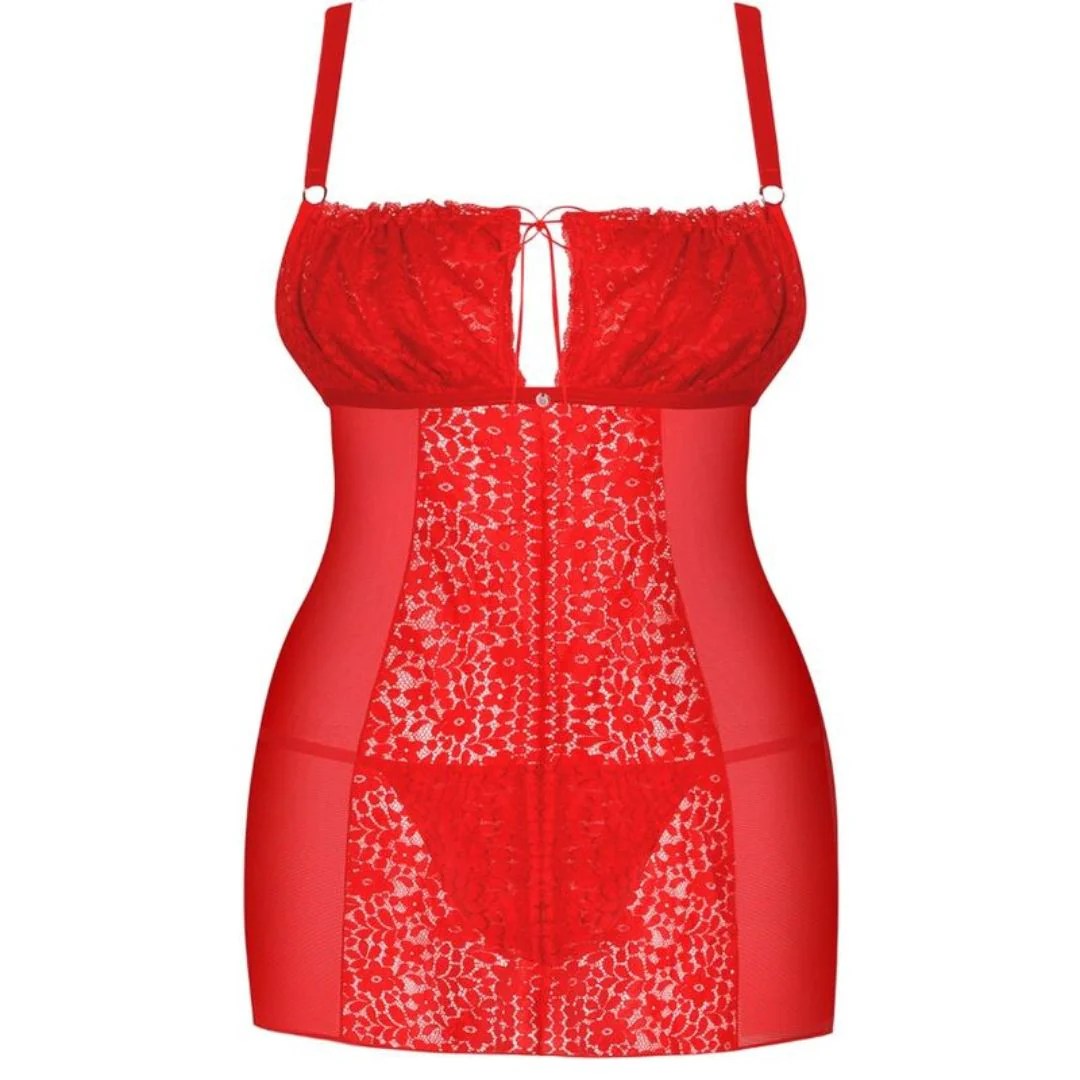 Babydoll mit Spitze und Rückenschnürung plus String
