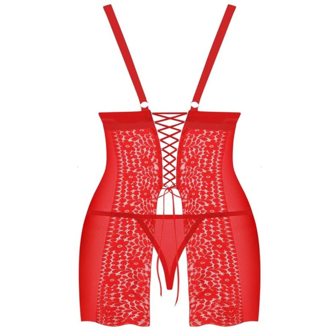 Babydoll mit Spitze und Rückenschnürung plus String