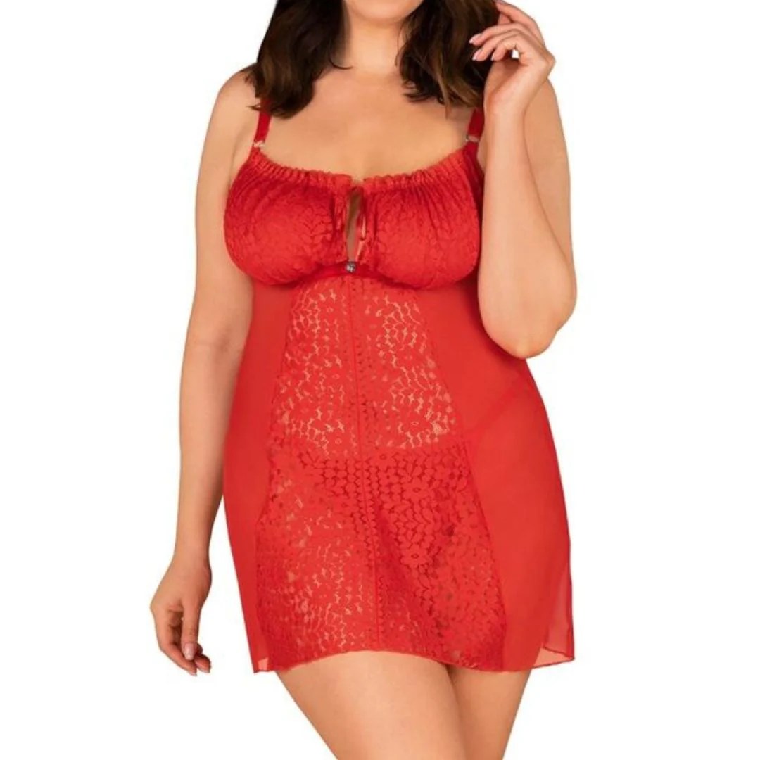 Babydoll mit Spitze und Rückenschnürung plus String