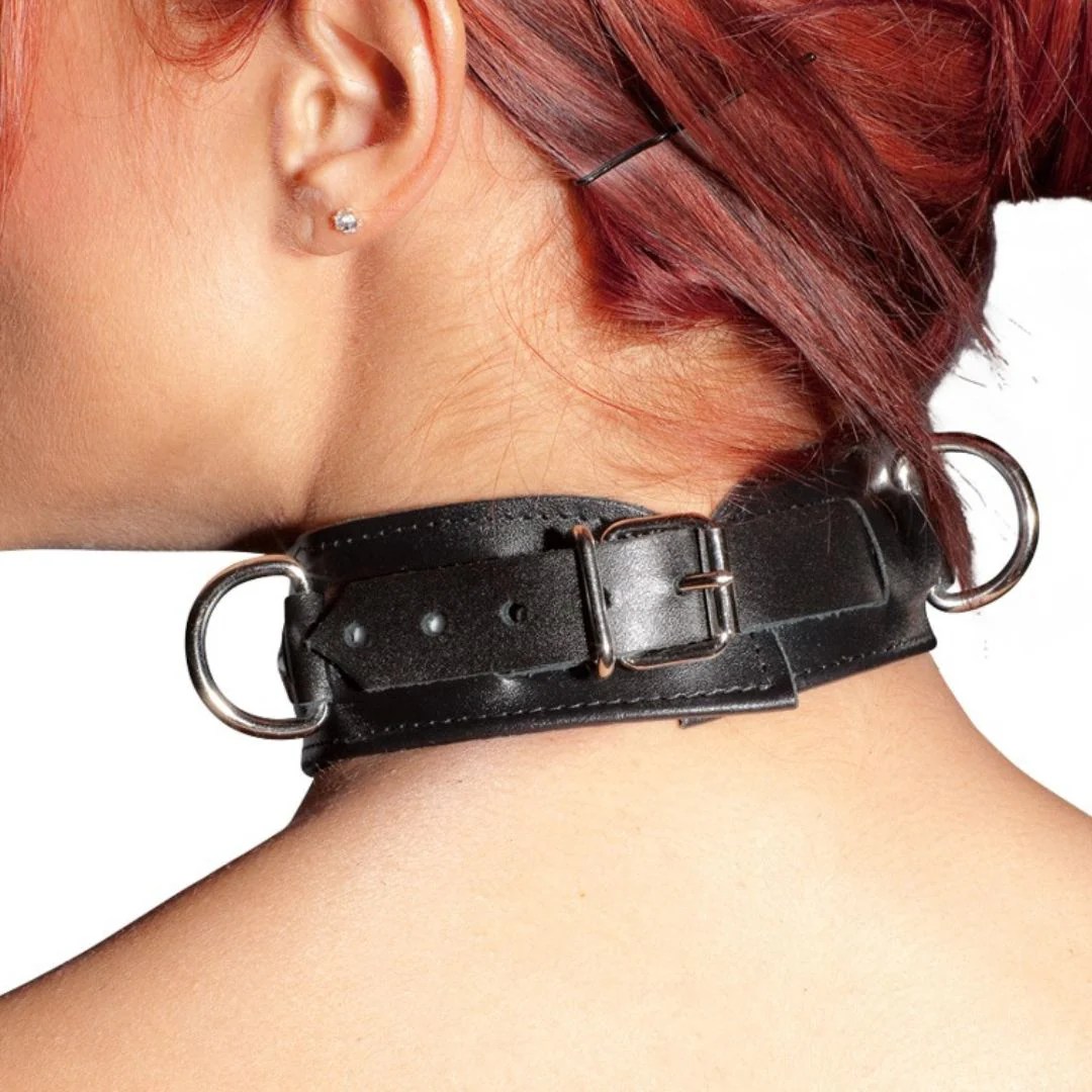 Halsfessel mit Nieten und 2 D-Ringen
