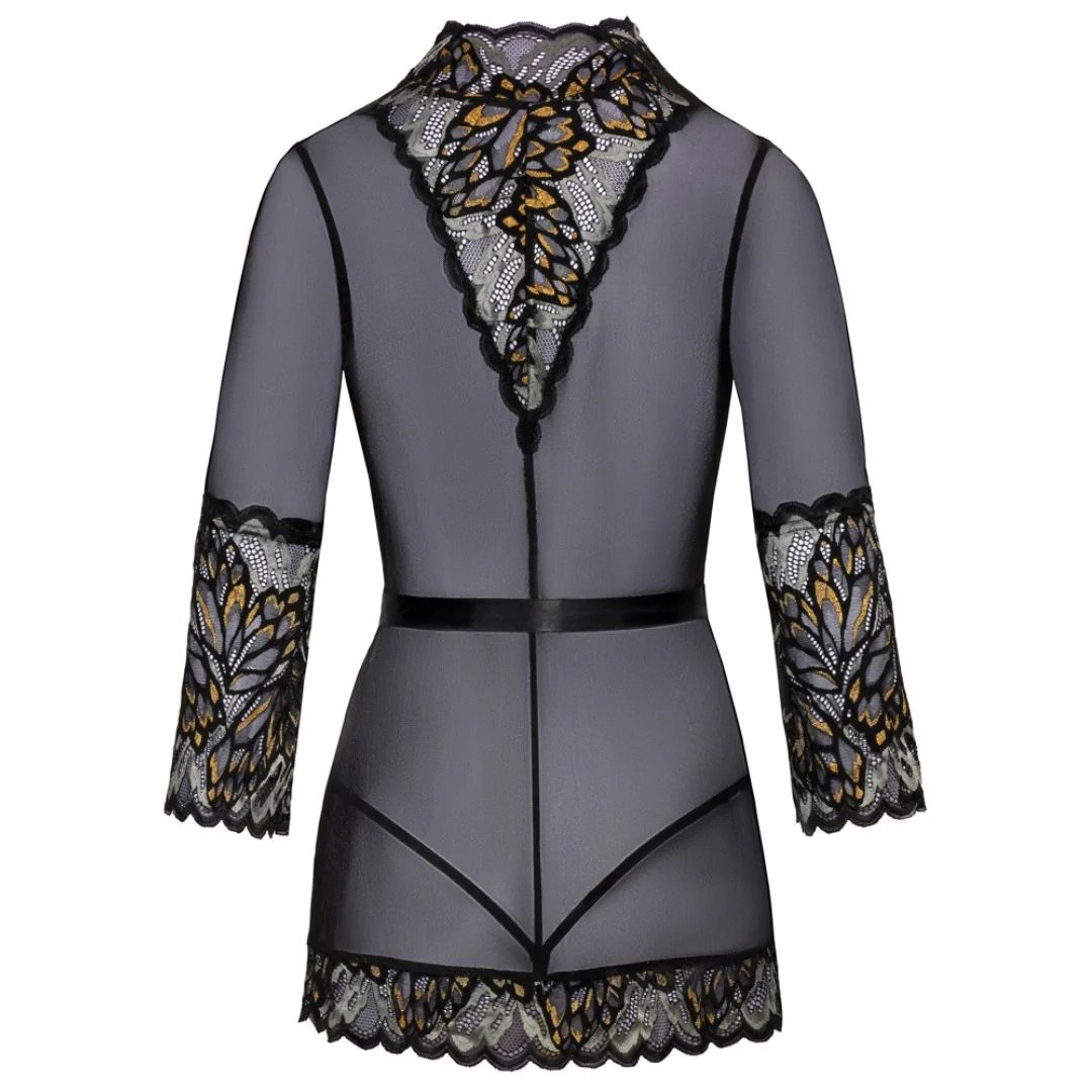 Kurzer Kimono mit Effektpitze und Satingürtel