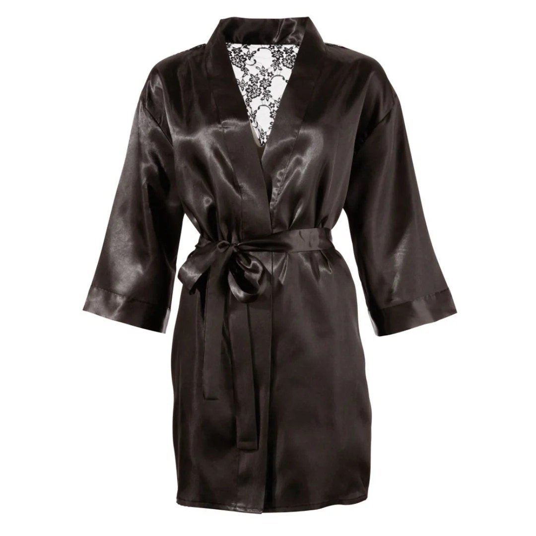 Kimono aus Satin und semitransparenter Blütenspitze