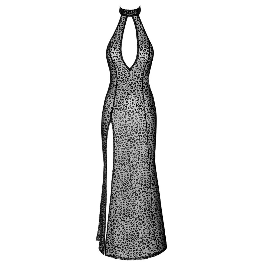 Langes Neckholderkleid mit Leoprint, S - SALE