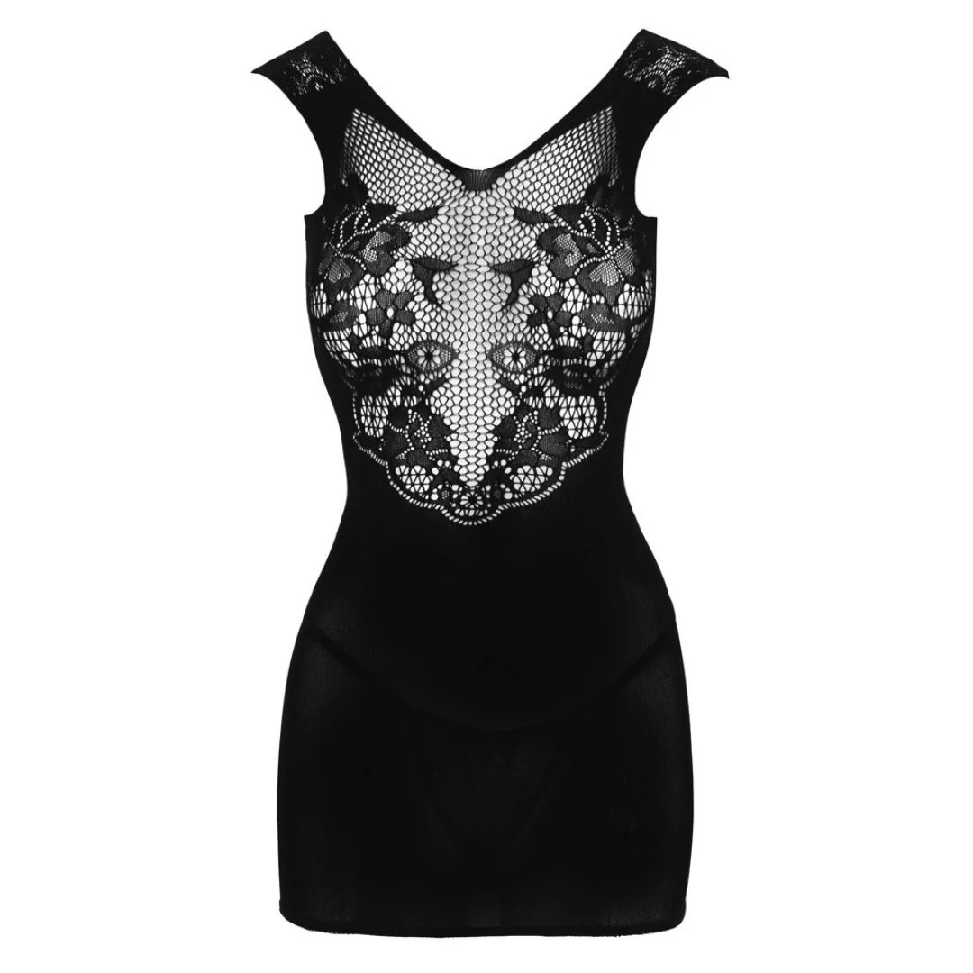 Minikleid aus Netz mit Spitzen-Optik plus String