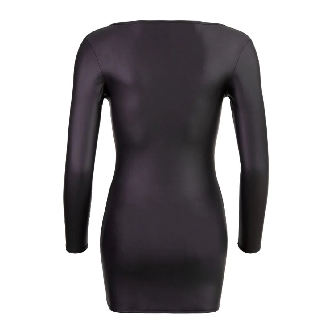 Langarm-Minikleid im Wetlook mit Karree-Ausschnitt