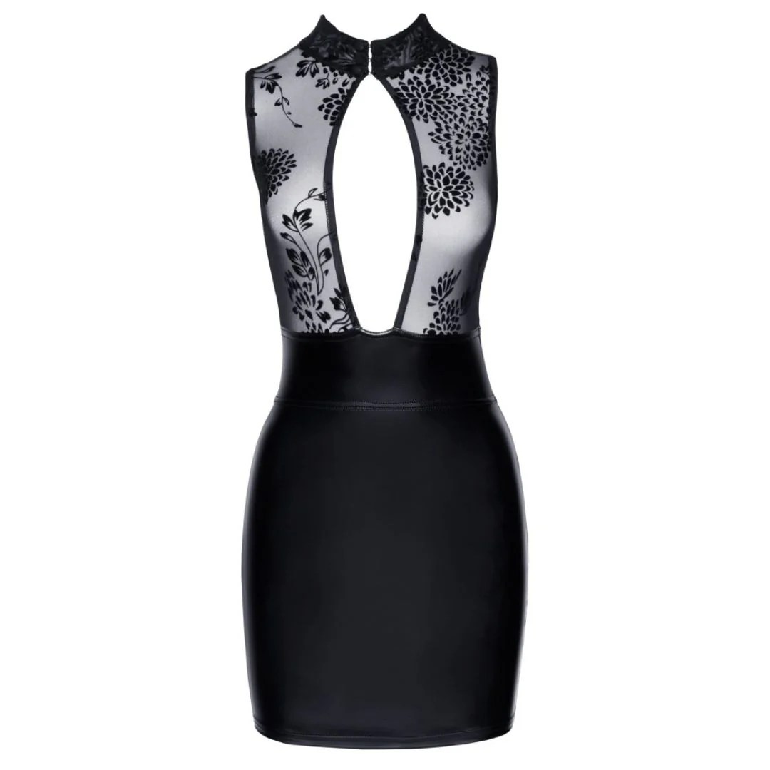 Minikleid im Wetlook mit Spitze und transparenten Cups