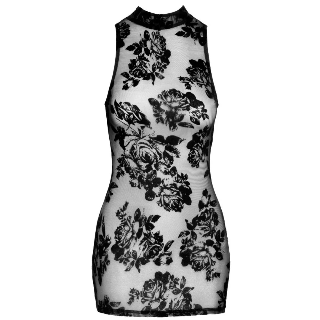 Transparentes Minikleid mit Floral-Samtflockprint