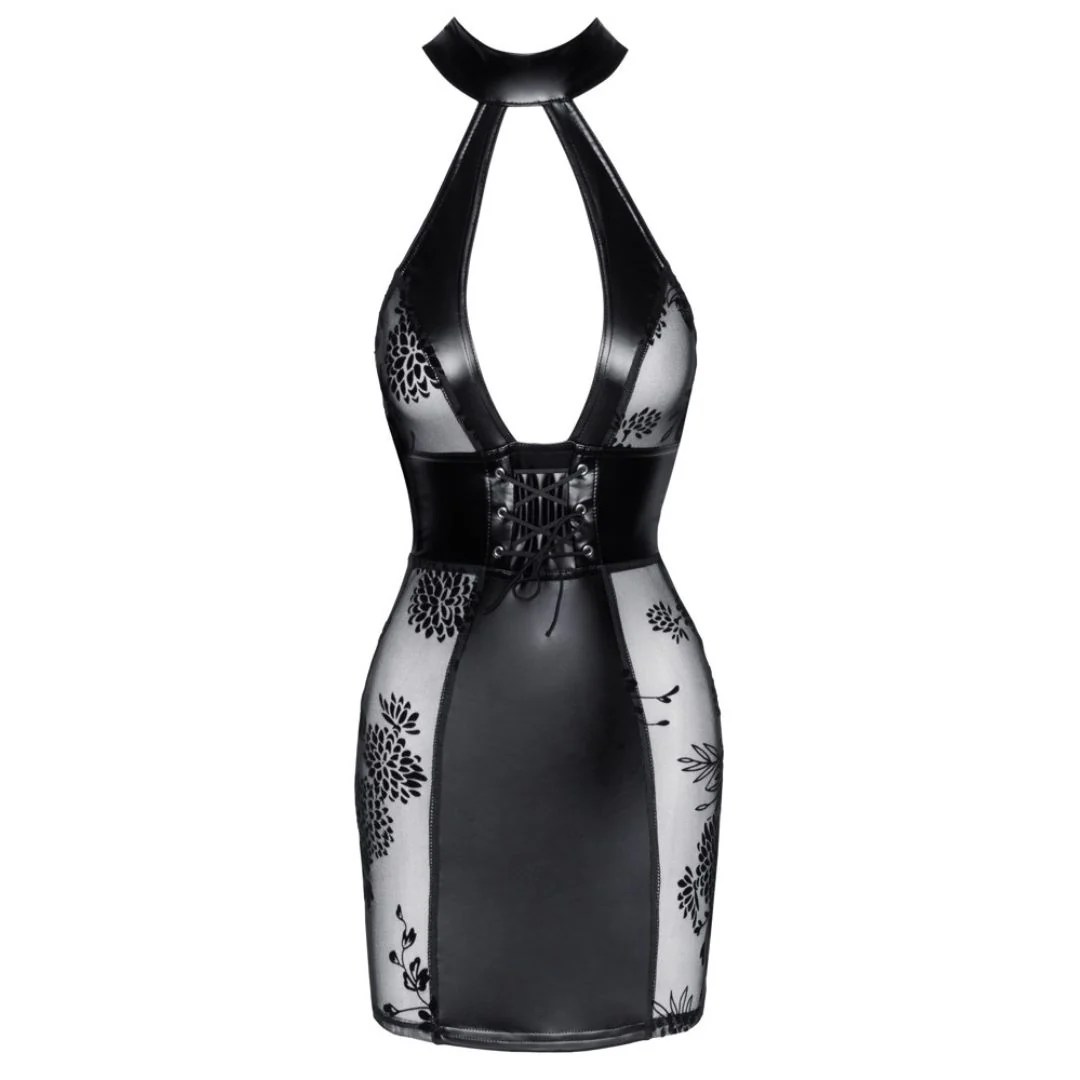 Neckholder Kleid im Wetlook mit Schnürung