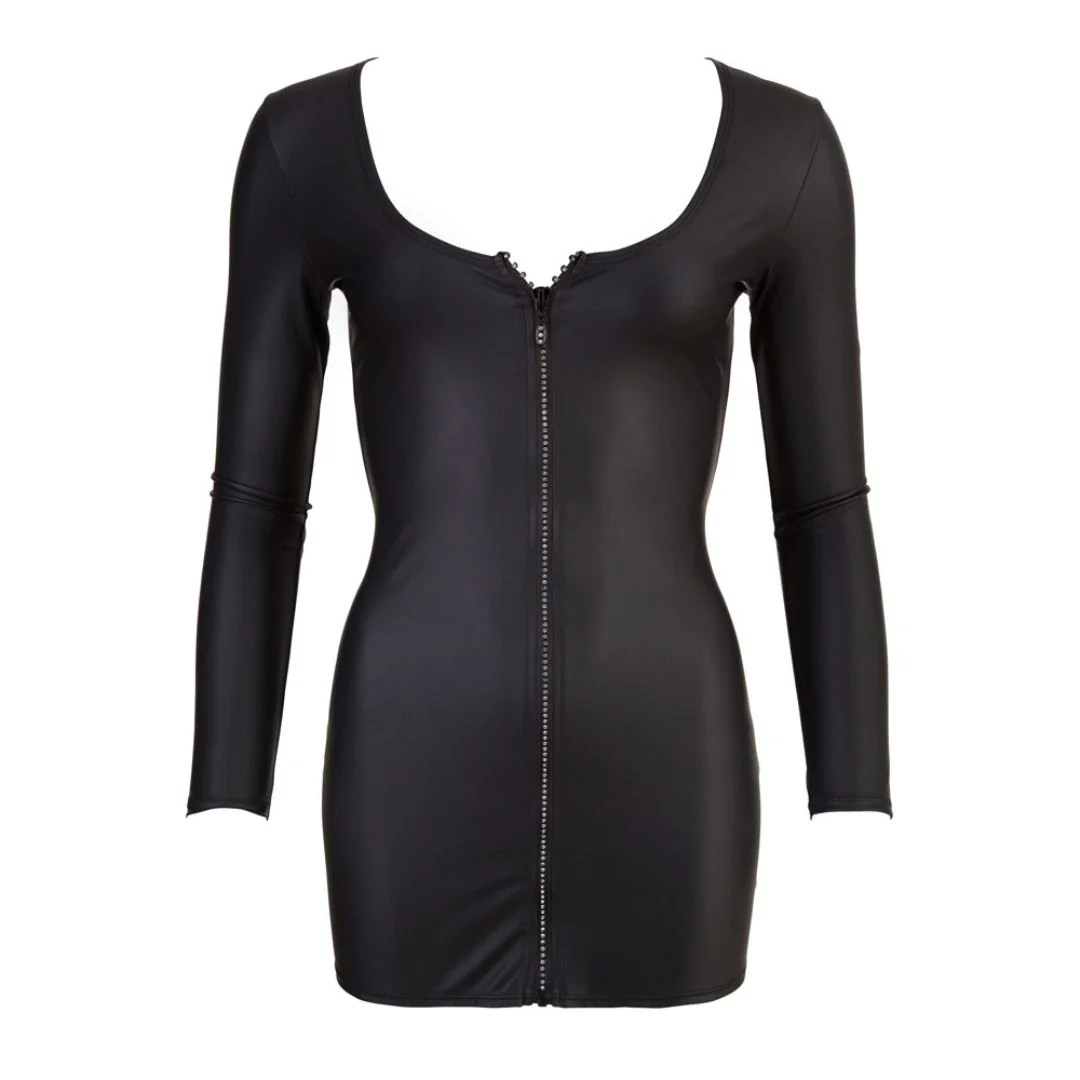 Langarm-Minikleid im Wetlook mit Karree-Ausschnitt