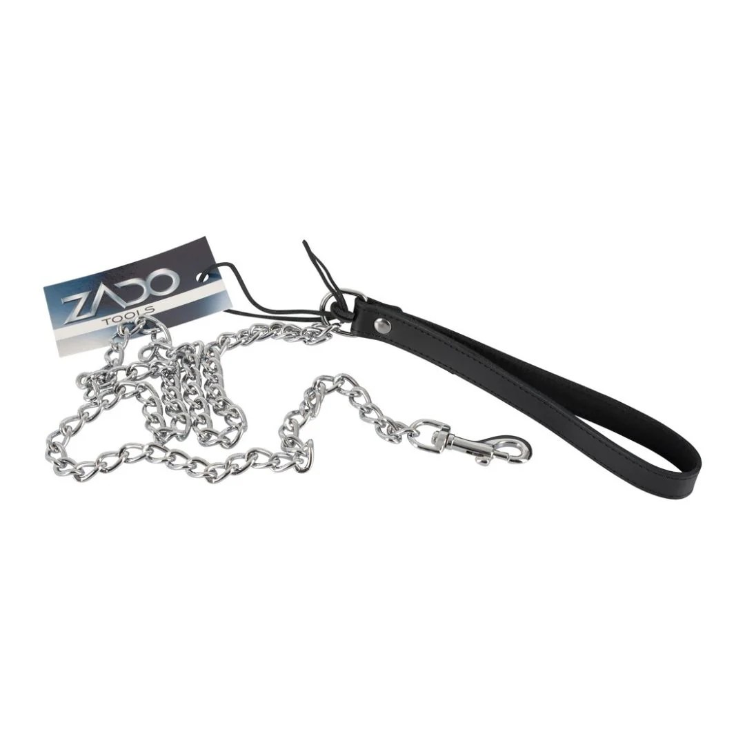 Leine aus Metall mit Handschlaufe aus Leder