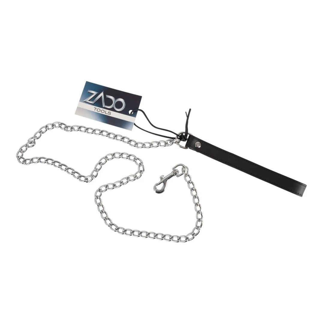 Leine aus Metall mit Handschlaufe aus Leder