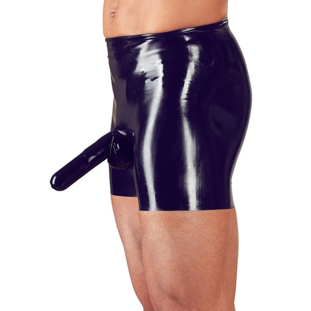 Pants aus Latex mit Penis-/Hodenhülle und „eingebautem“ Analkondom