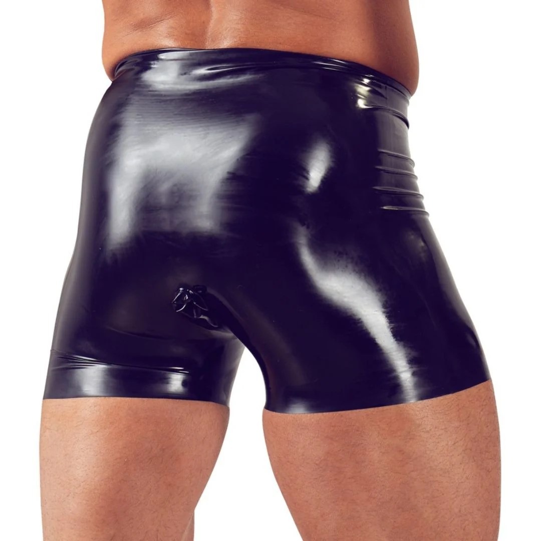 Pants aus Latex mit Penis-/Hodenhülle und „eingebautem“ Analkondom