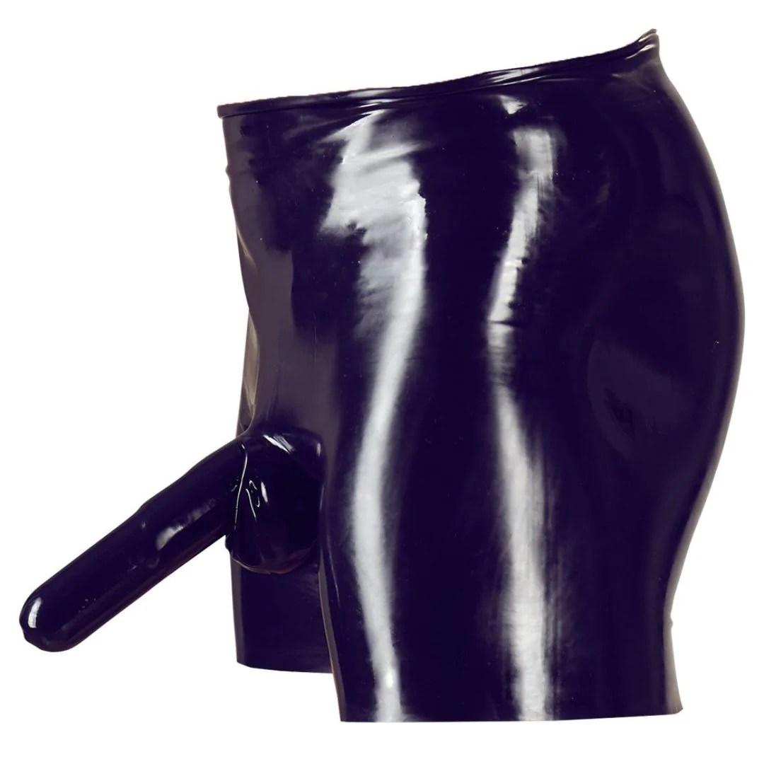 Pants aus Latex mit Penis-/Hodenhülle und „eingebautem“ Analkondom