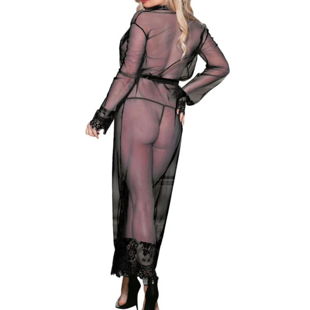 Transparenter Kimono aus Netz und Spitze