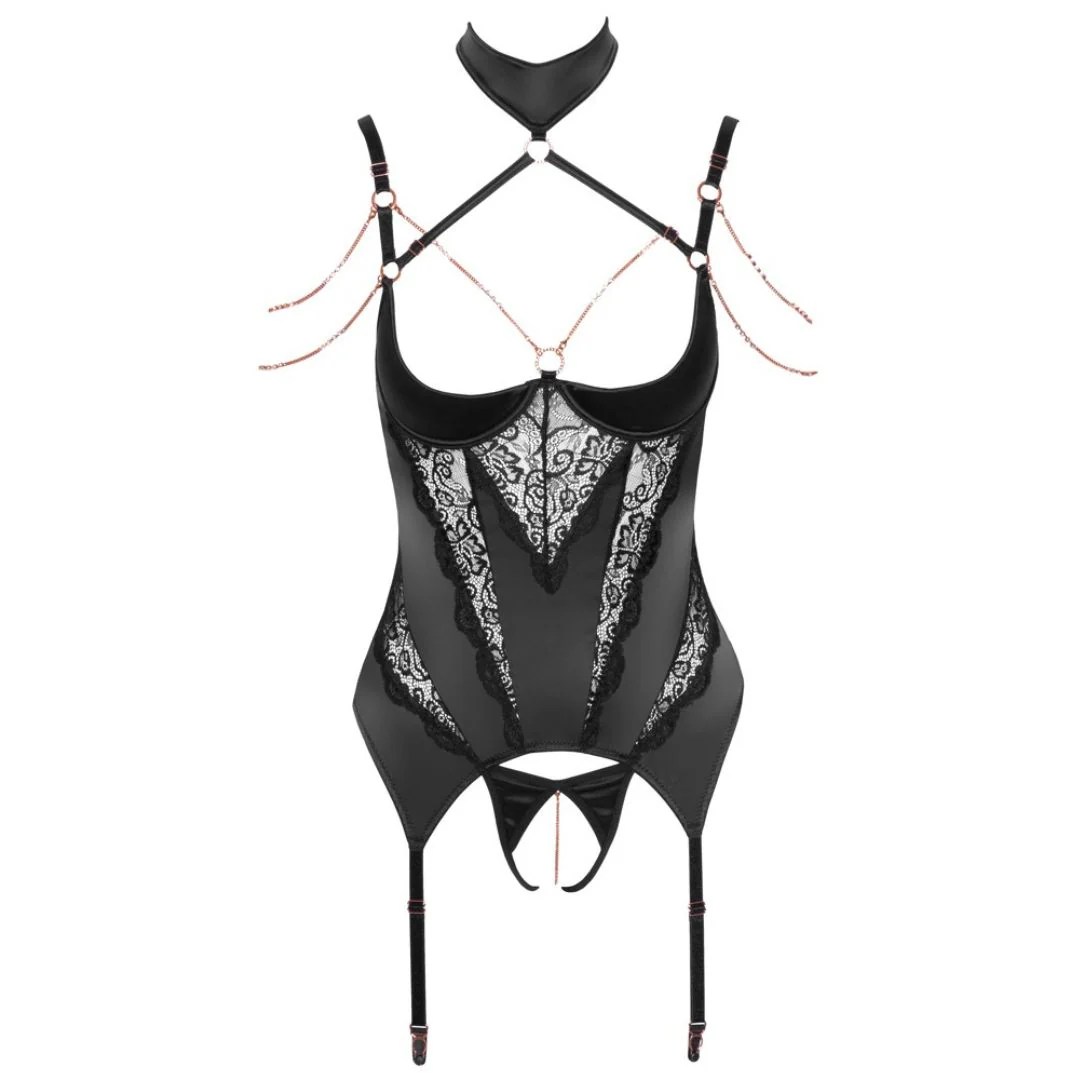 Strapshemd mit offenen Cups inkl. Halsband plus String Ouvert