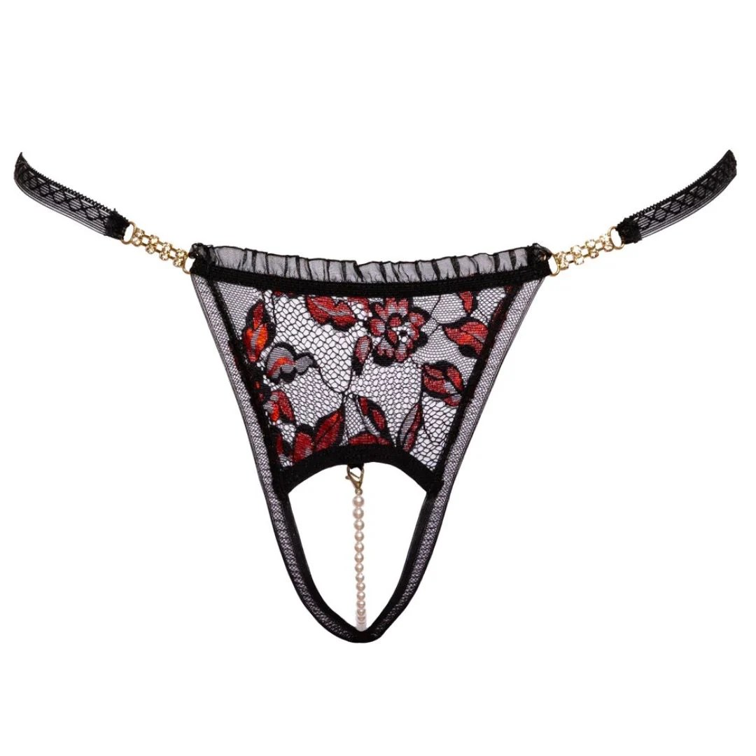Riostring ouvert aus 2-farbiger Spitze mit Strassdetails