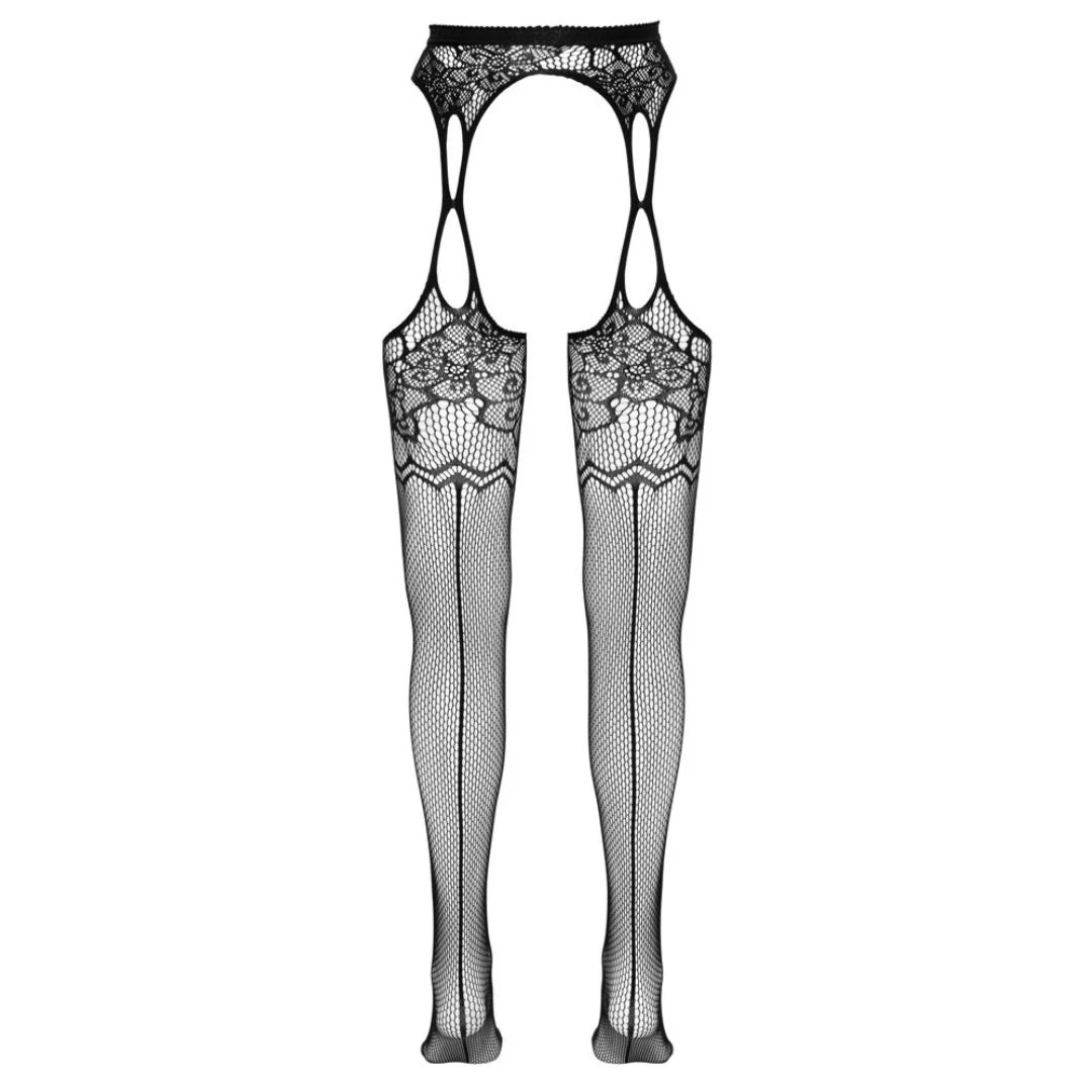 Straps-Strumpfhose Ouvert aus Netz mit floralen Mustern